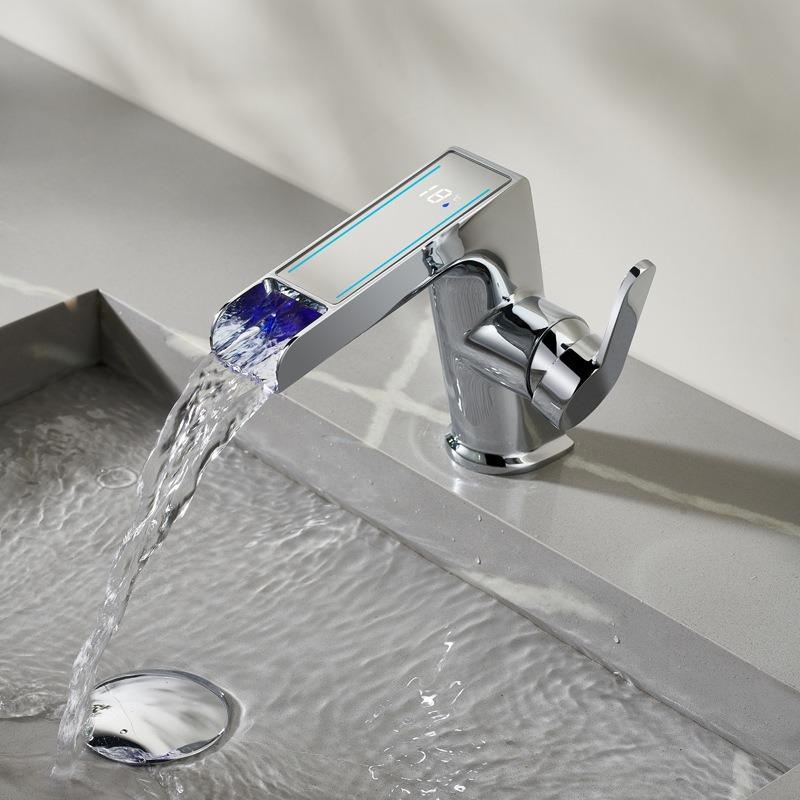 LED Bathroom Basin Faucet Hot and Cold Crane Brass Digital Display Sink Mixer Single Lever Sink Faucet Water Faucet Crane