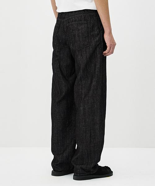 ERRORS EXCEPTED Ldp128Bk Pleated Linen Denim Pants (Black)