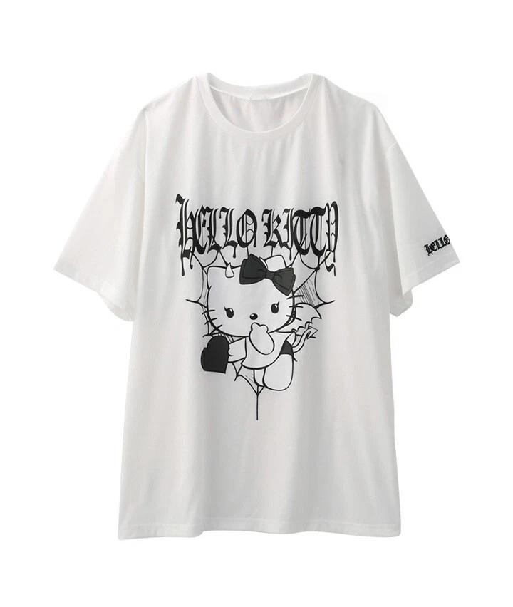 

2026 Hello Kitty Cartoon Anime Women Tshirt Summer Short Sleeve 100 Cotton Unisex Tee Shirts Tops New Fashion Couple Clothing S