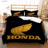 HRC-H-Hondas Motorrad Logo Bettbezug Bettdecke Bettwäsche-Sets Weiche Steppdeckenhülle und Kissenbezüge für Jugendliche Einzel-/Doppel-/Q-Queens-/King