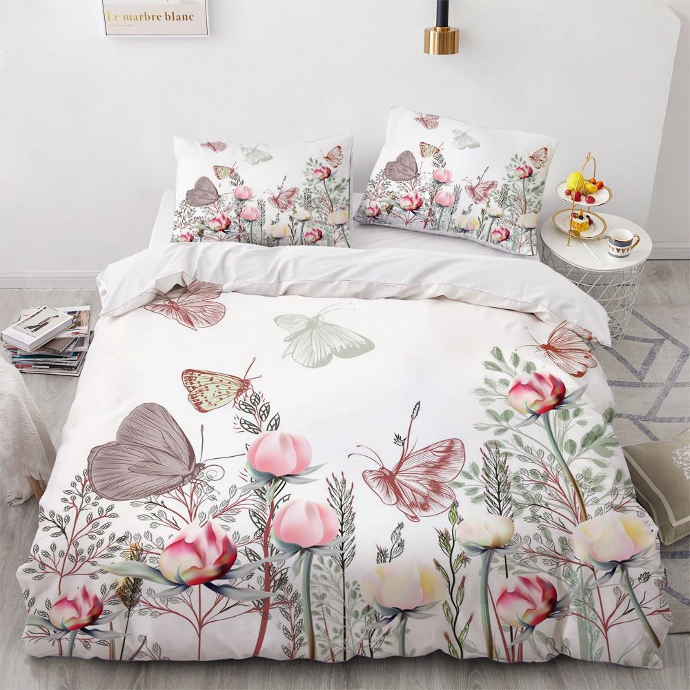 Flower Bird King Queen Duvet Cover Colorful Tropical Floral Bedding Set For Women Watercolor Plant 2/3pcs Polyester Quilt Cover