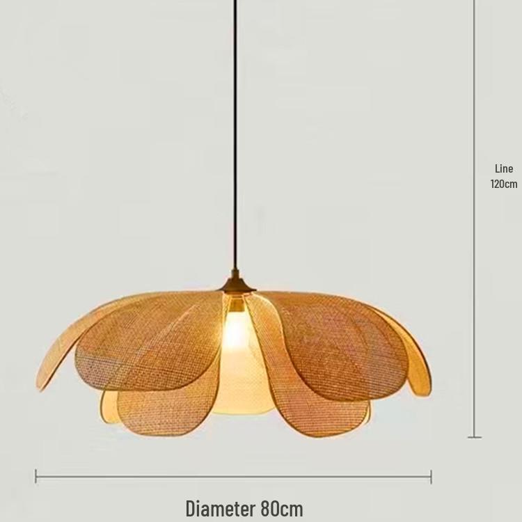 Handcrafted Rattan Petal Lamp: Wabi-Sabi Chandelier for Bedroom, Tea Room, or Restaurant.