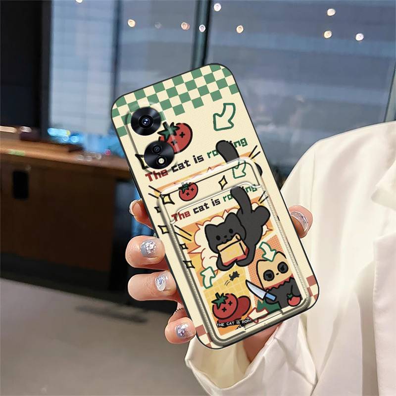 Fashion Design Card sleeve Phone Case For OPPO A97 5G Card slot Back Cover protective TPU Cartoon Durable Waterproof