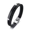 1 Men's Wish Stainless Steel Leather Bracelet With Curved Pu Leather Woven Bracelet For Travel Wear And Accessories-805091