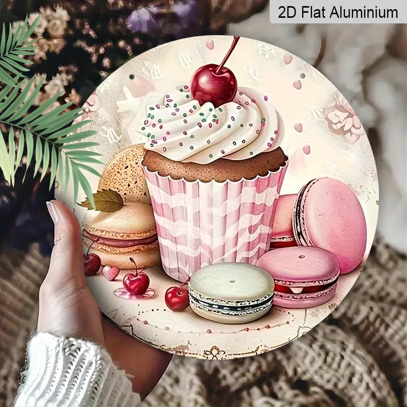 2D Flat Aluminum 7.87 Inch X 7.87 Inch Cake and Macaron Style Wall Decoration. Suitable for Living Rooms, Kitchens, Bars, Cafes, Clubs, Porches