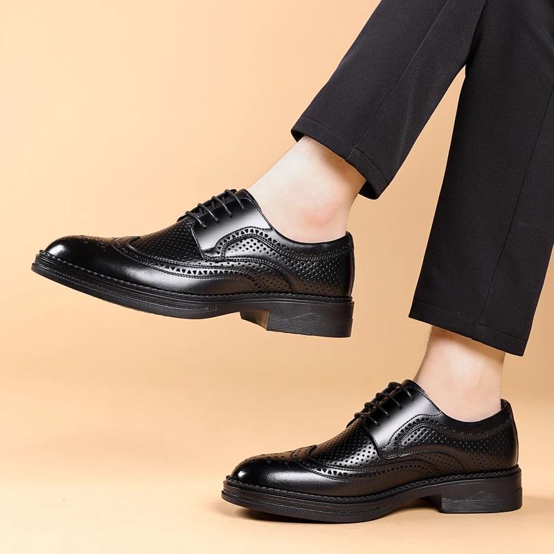 Men Leather Shoes Brogue Classic Business Office Shoes Lace Up Fashion Men's Casual Shoe Luxury Banquet Dress Shoes Men