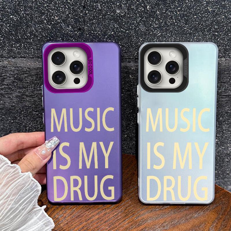 Black MUSIC IS MY DRUG Luck Print Phone Case For iPhone 16 Pro Max 15 14 13 12 11 XS 8 7 Plus SE 2022 Shockproof Back TPU Cover