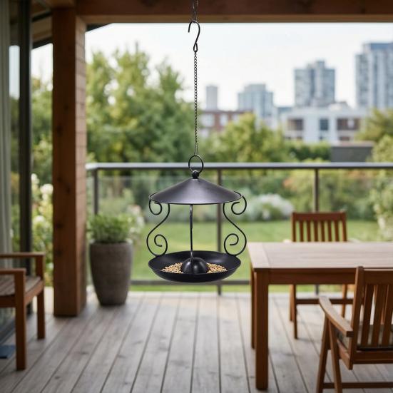 Metal Bird Feeder with Weather Guard Outdoor Decorative Hanging Bird Feeder Tray for Yard Home Courtyard Balcony Windowsill Garden Decoration