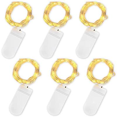 Chain Lights With Batteries, 20 LEDs 2M Copper Wire Garlands Lights Micro, 230307ESBS007Outdoor, Wedding, Christmas Party, Warm White (6 PACK