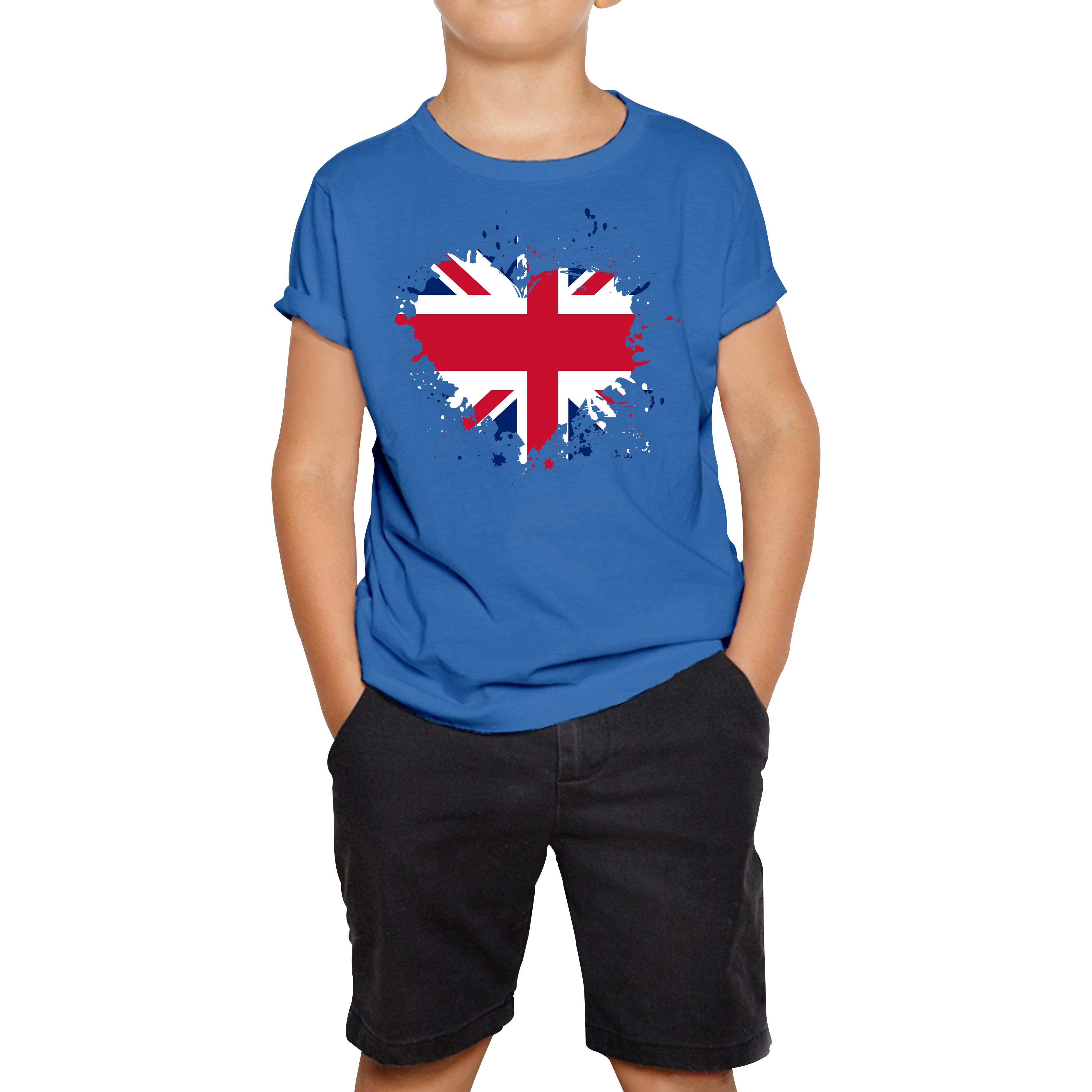 Union Jack Heart Flag Kids T Shirt 100