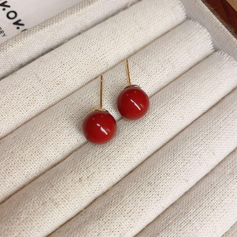 Brincos Festivos de Borla Agulha de Prata Vermelha - Retro Nicho High-End de Pino para Ano Novo