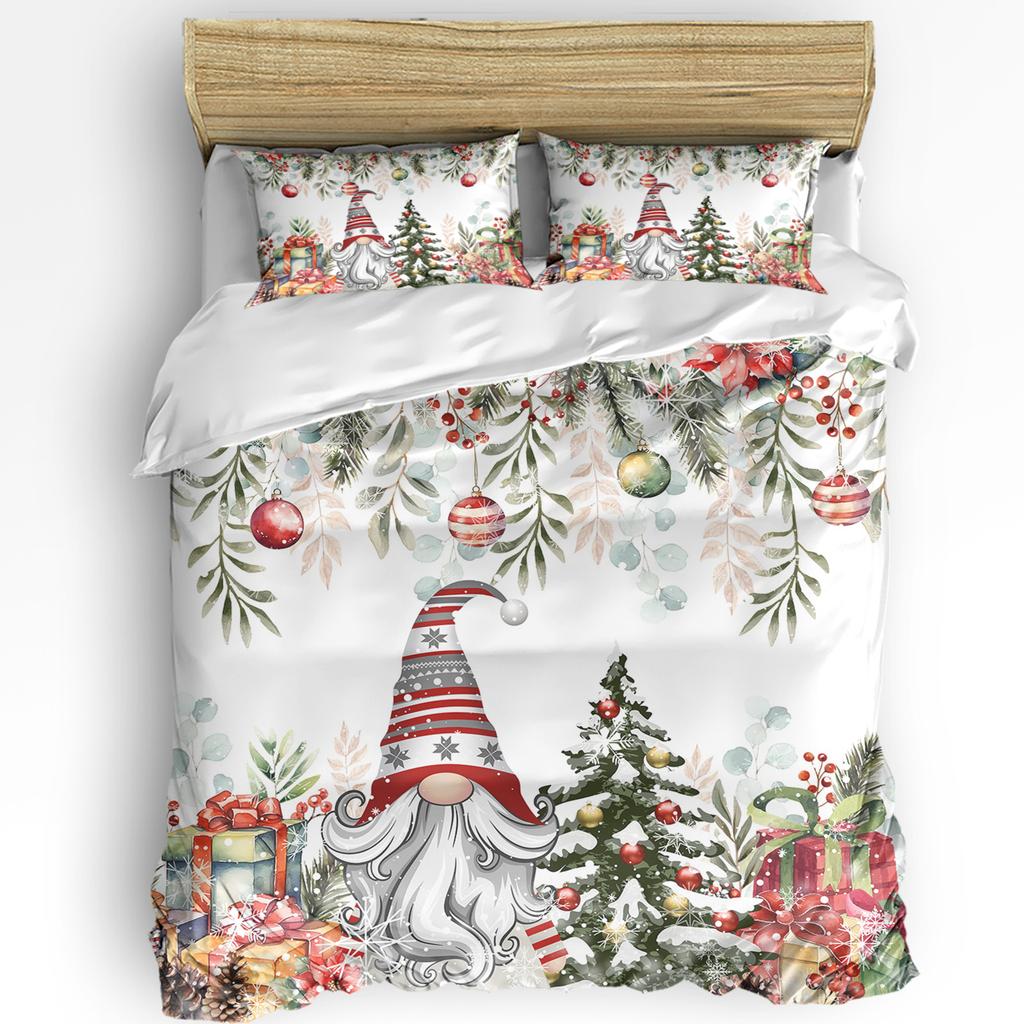 Christmas Poinsettia Ball Fir Leaves Snowman 3pcs Bedding Set For Double Bed Home Textile Duvet Cover Quilt Cover Pillowcase