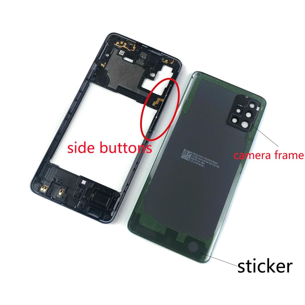 Für Galaxy A51 A515 A515F A515FN A515X Gehäuse Mittelrahmen + Akku Rückseite Hintere Abdeckung + Kameraobjektiv + Sim-Slot-Fach + Logo