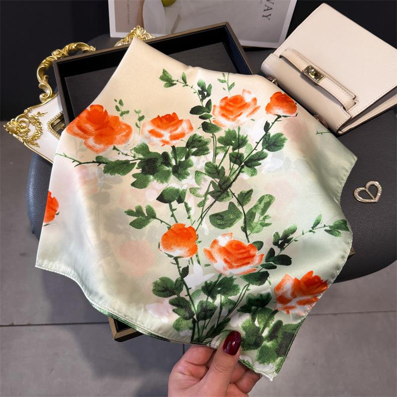 French light luxury chain small square scarf simulation silk printing silk scarf headscarf women's spring and summer scarf temperament scarf scarf new