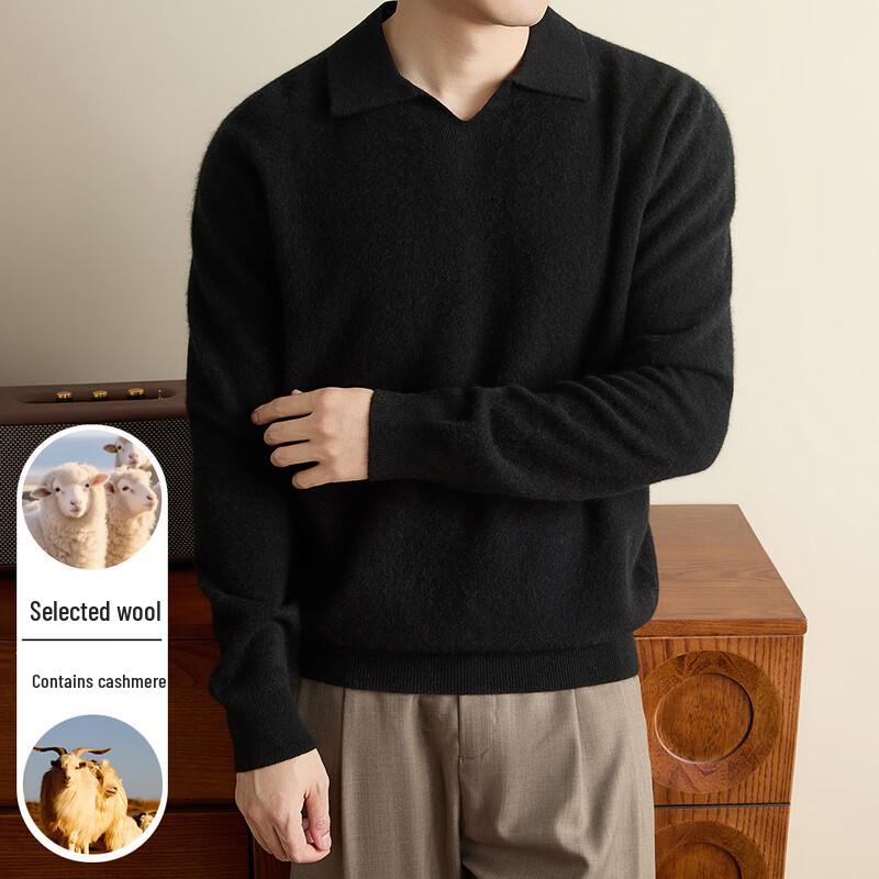 Peimeng Men's Cashmere-Blend Seagull Collar Pullover Sweater