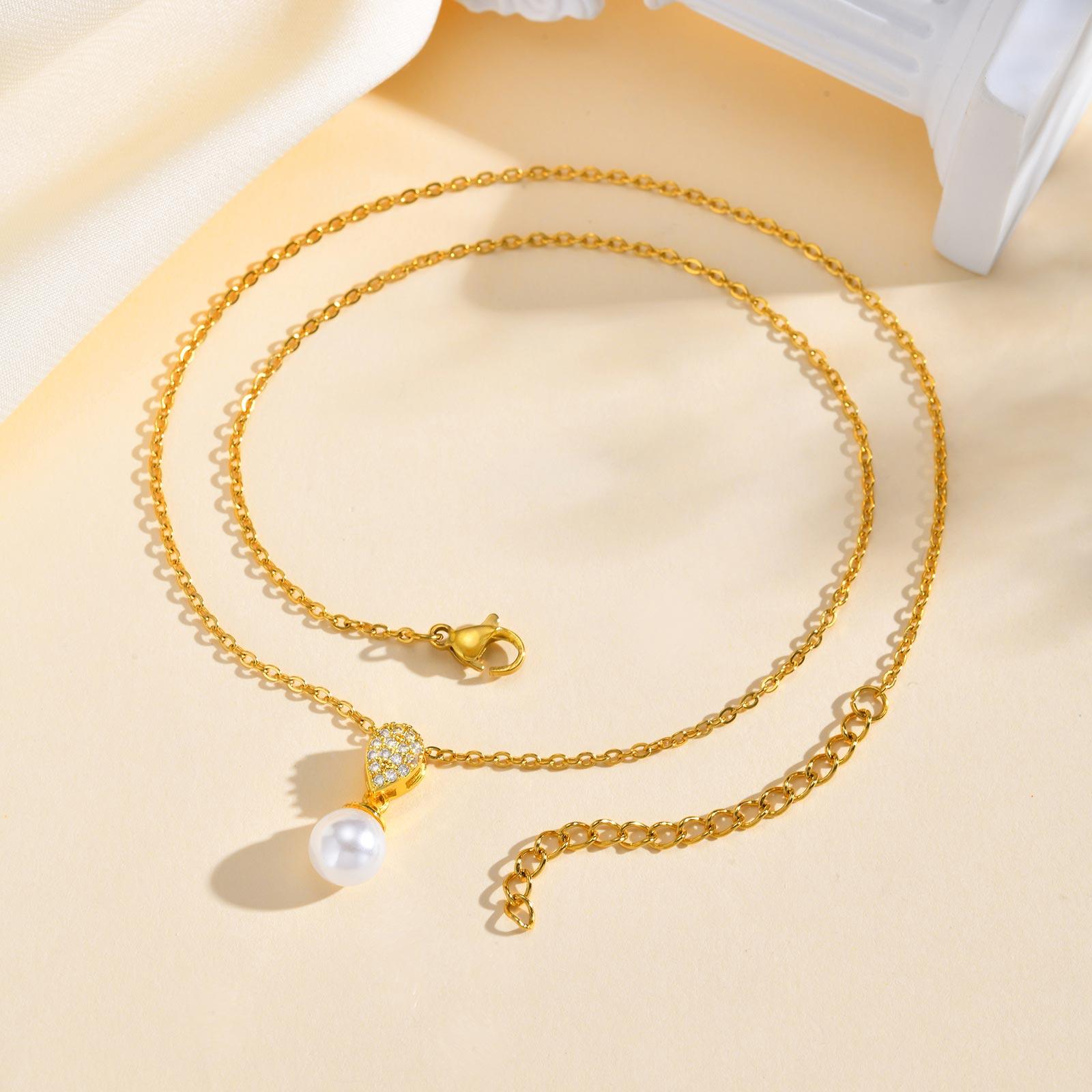 

Copper Water Drop Zircon Imitation Pearl Pendant Necklace for Woman, Dainty Luxury Stainless Steel Jewelry for Girlfriend Gift 45cm