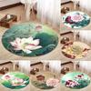 Lotus and Peony Pattern Round Carpet, Living Room Decorative Mat, Bedroom Foot Mat, Chinese Style Retro, Non-slip Chair Mat