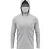 Vêtement de protection solaire à capuche pour homme, gris clair, manches longues, avec masque, respirant et décontracté, adapté à la pêche en extérieur et au cyclisme