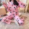 Women's Long-Sleeve Cartoon Pajama Set - Cute Korean Style Homewear for Autumn, Winter, Spring - Plus Size Available