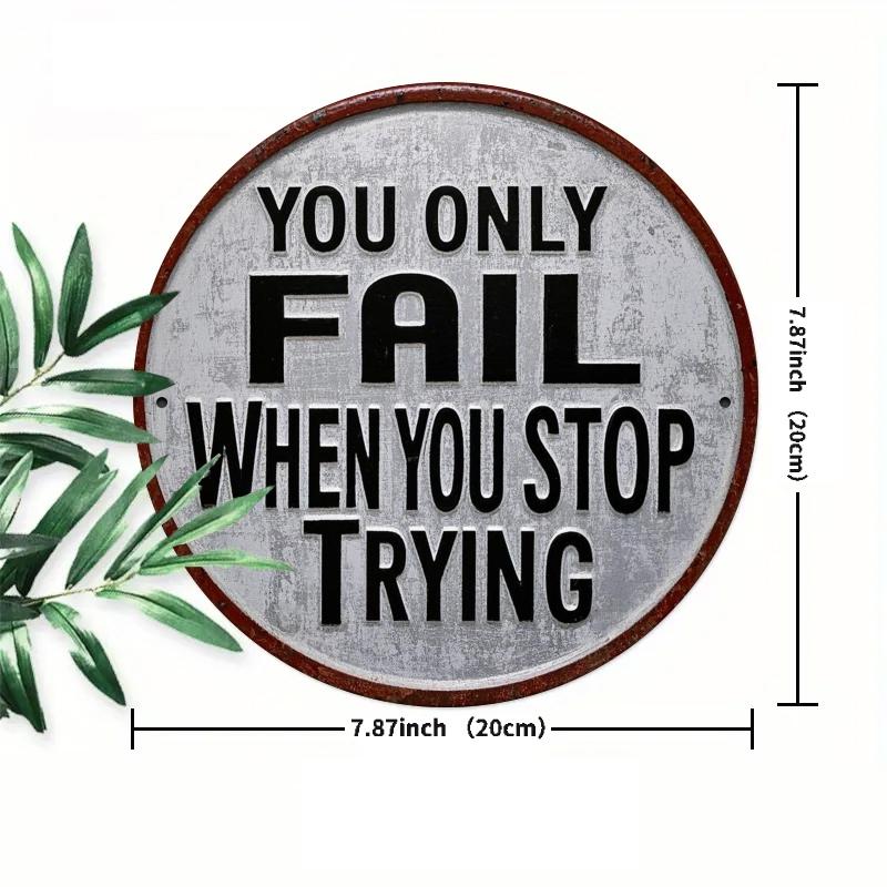 

2d Flat 20*20cm, Vintage Fishing Design you Only Fall When You Stop Trying Round Wooden Sign Wall Art, Country Style Wooden Brand Wall Art, Perfect 20*20cm