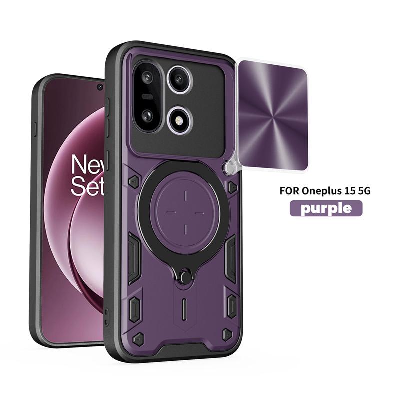 Armor Funda For OnePlus 15 5G Case Slide Camera Lens Protect Back Cover For One Plus 15 OnePlus15 Car Magnetic Holder Ring Cover