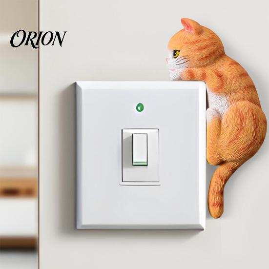 Unique Home Interior Accents 3D Cat Light Switch Sticker, Decorative Resin Wall Plate Cover, Cute Animal Double Socket Guard Stickers, Peel And Stick
