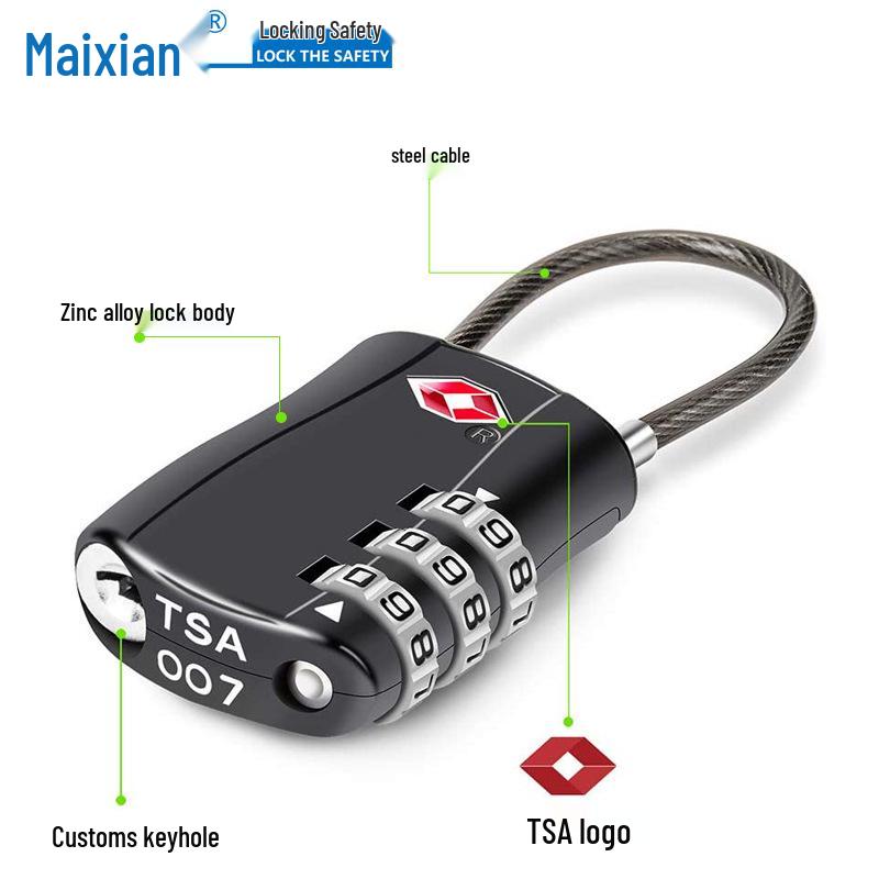 TSA Customs 3-Digit Zinc Alloy Lock for Suitcase & Bag