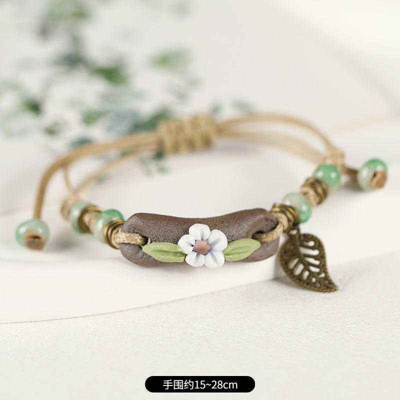 Retro Stone Flower Bracelet Female Jingdezhen Handmade Jewelry Woven Ceramic Pinched Flower Bracelet