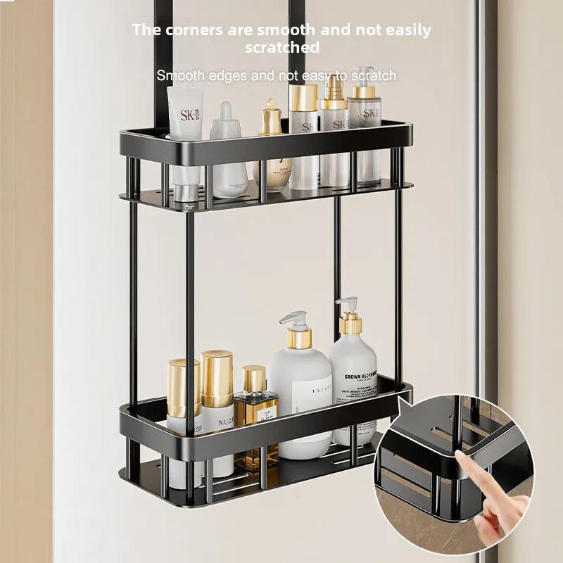 No-Drill Shower Caddy | Bathroom Glass Door Storage Basket | Towel Organizer Rack for Convenient Bathing Space