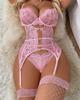 European and American Large Size Bra Set Lace Sexy Pajamas Deep V Splicing Hollow Perspective Slim Onesie Women