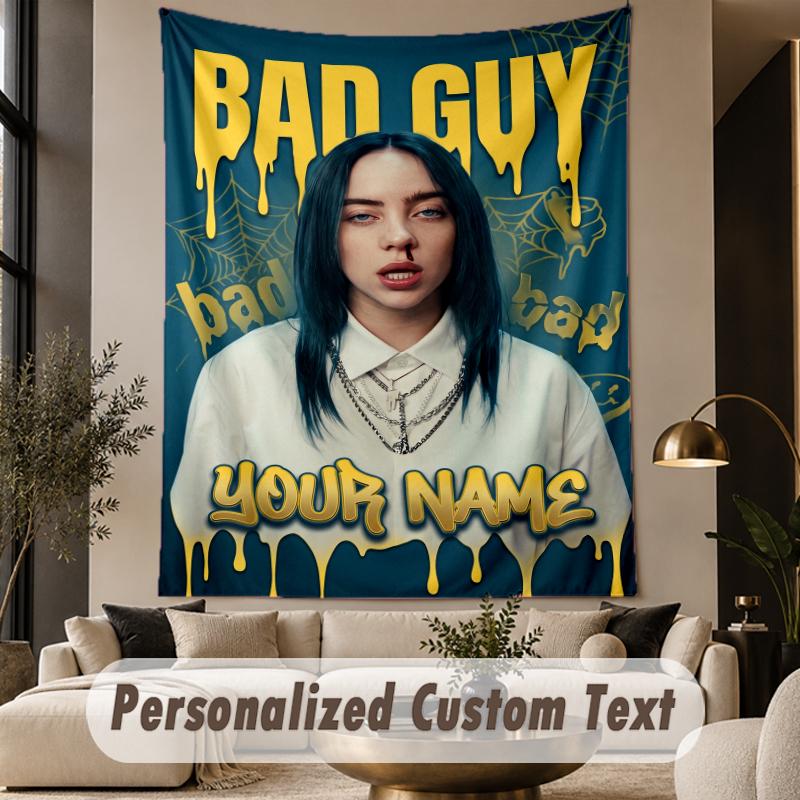 Custom Text Printed Tapestry Billie Eilish Pattern Large Wall Hanging Indoor Room Decor