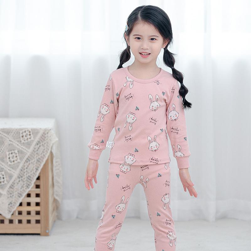 Children's pajamas pure cotton boys' long johns set girls' baby thermal underwear medium and children's bottom cotton sweater