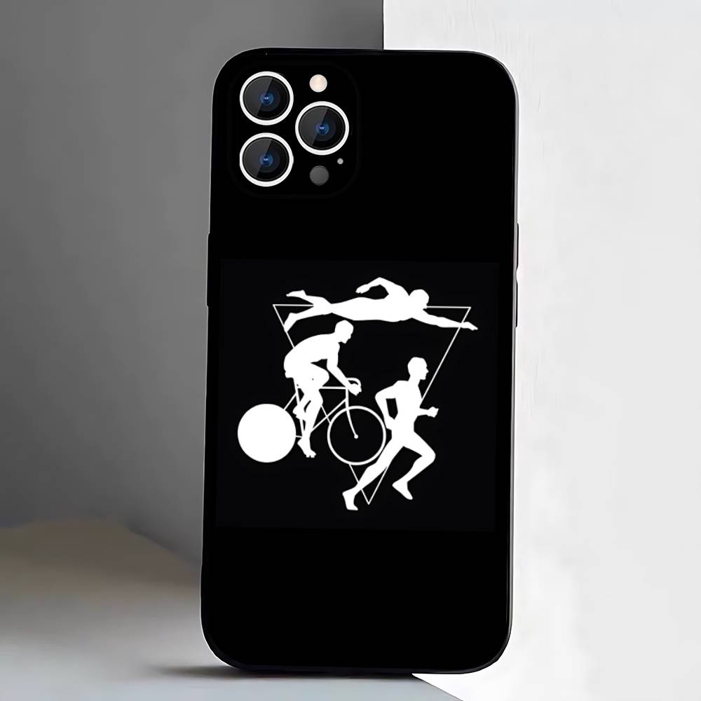 Triathlon Swim Bike Run Case For iPhone 17,16,15,14,13,12,11 Air,Plus,Pro Max,XS,X,XR,SE,Mini,8,7,Soft Silicone Black Cover