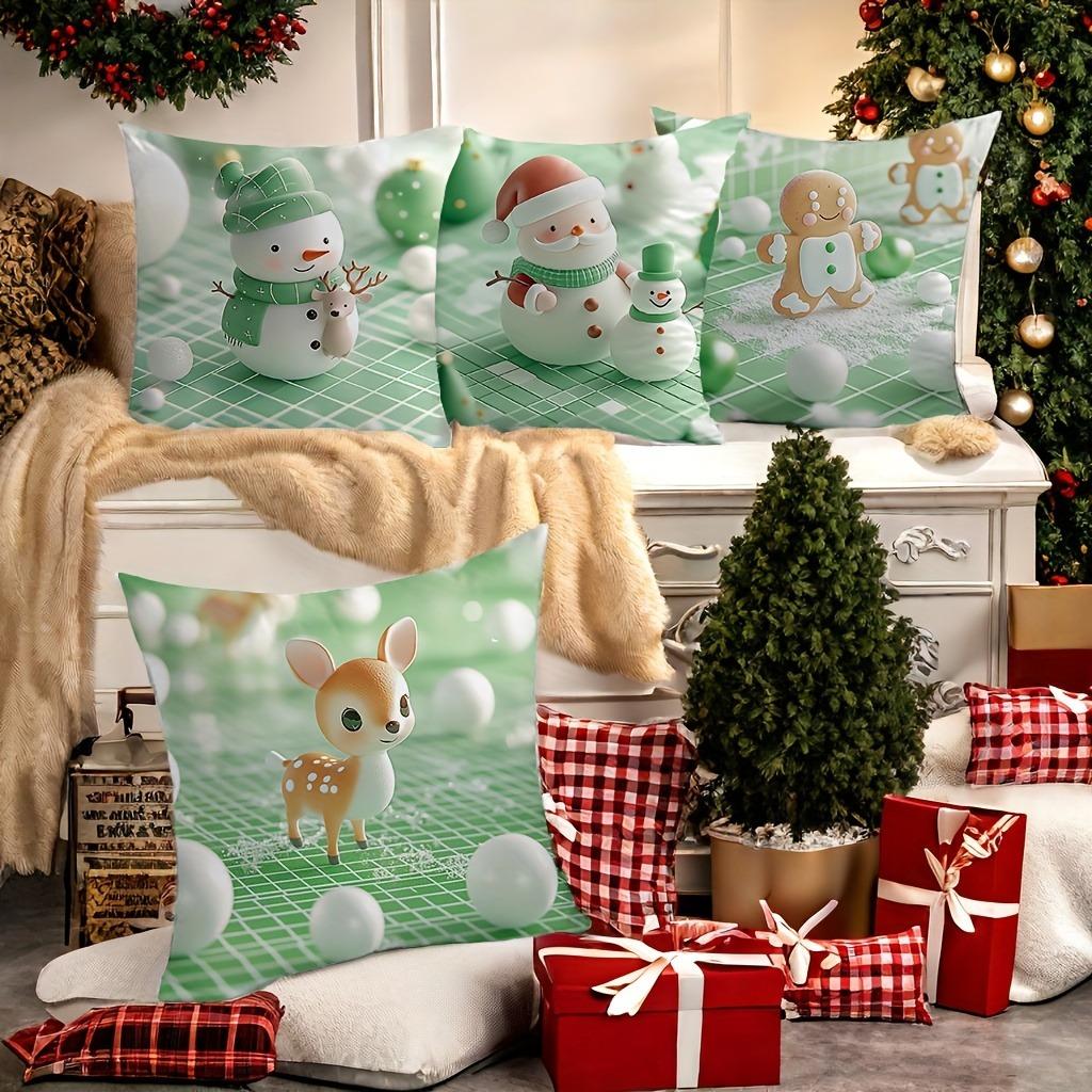 Home Decor Christmas-Themed Cute Creatures Pillow Covers Pattern Cushion Cover Suitable For Sofa Bedroom Car Pillow Cover