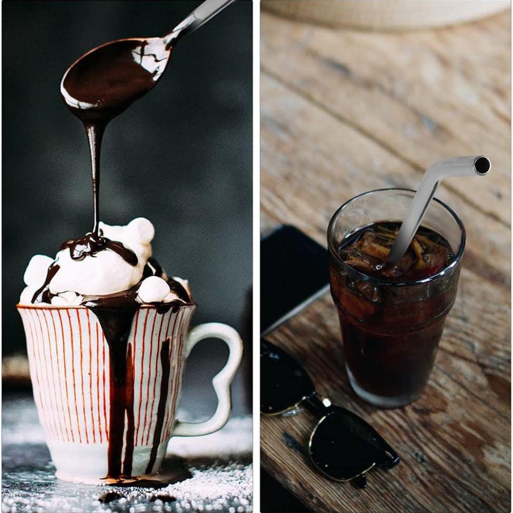 6pcs Eco-Friendly Reusable Stainless Steel Straws Rustproof BPA-FREE Drinking Straw Spoon Straw Ice Tea Drinking