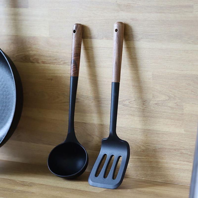OSLO [Oslo] OSLO Noir Schwarz Silikon Holzgriff Kochutensilien Set 2-teilig (Schöpfkelle + Pfannenwender)