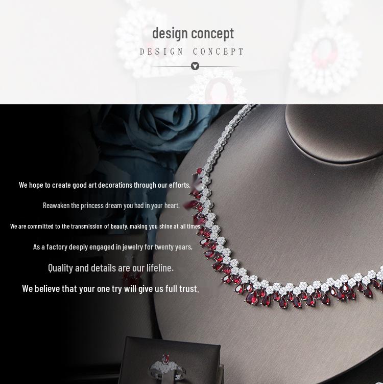 Korean Bridal Jewelry Set: Zircon Necklace, Earrings & Ring - Elegant Wedding Accessories