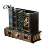British Style Desk Accessory Wooden Book-Shaped Pen Holder, Retro Organizer with Drawer, Holder Creative Storage Container for Pens Notes Paper Clips