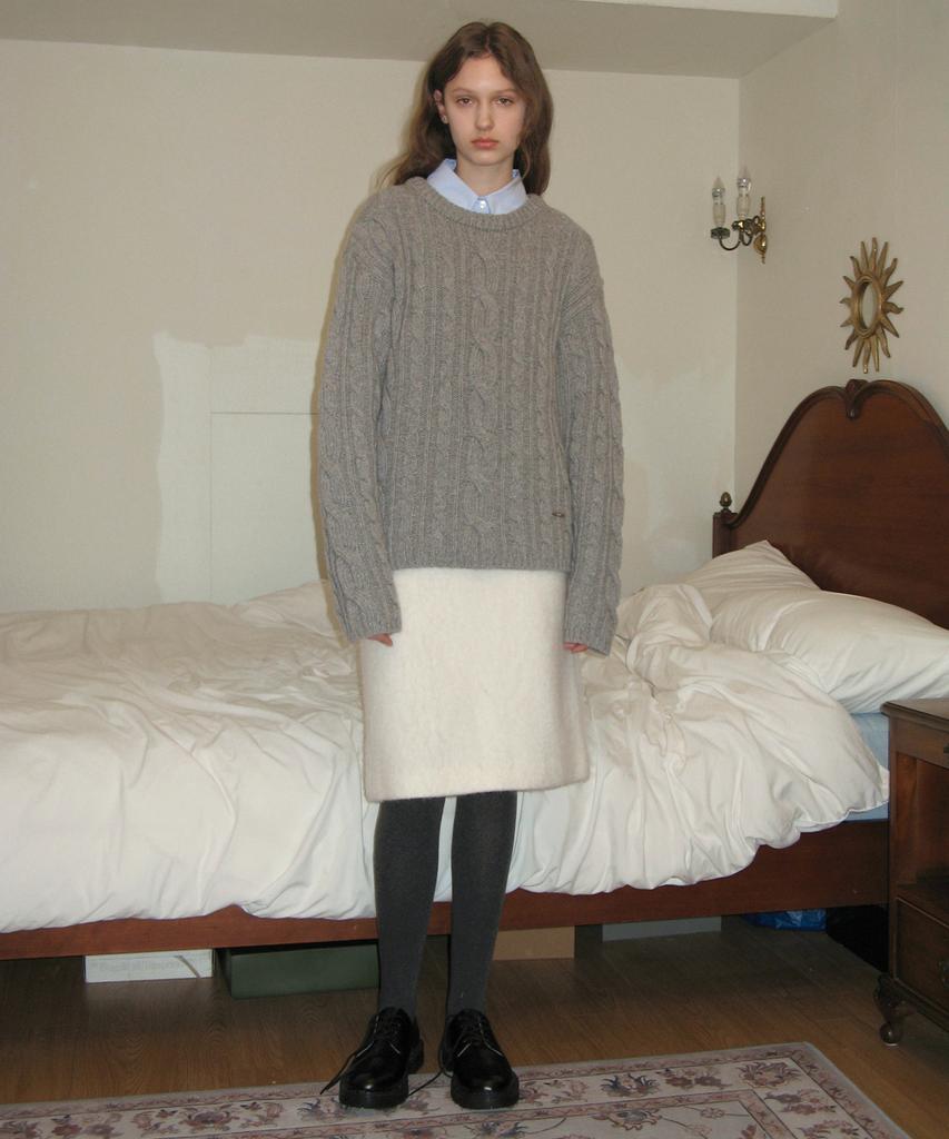 SINOON Two-Way Cable Turtleneck Knit (Melange Grey)