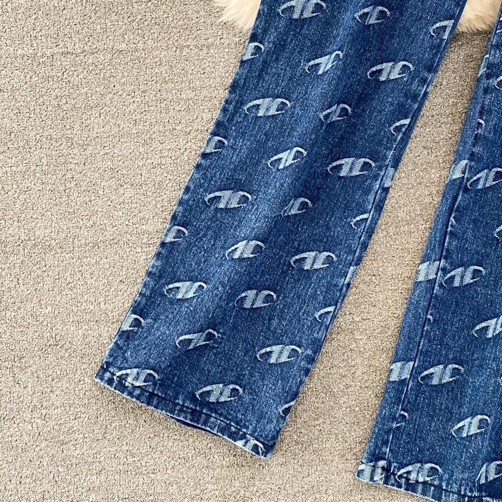 Letní džíny oblek Módní oblek Retro Temperament Džínové tílko Dvoudílné Ležérní Vysoký pas Tenké rovné kalhoty