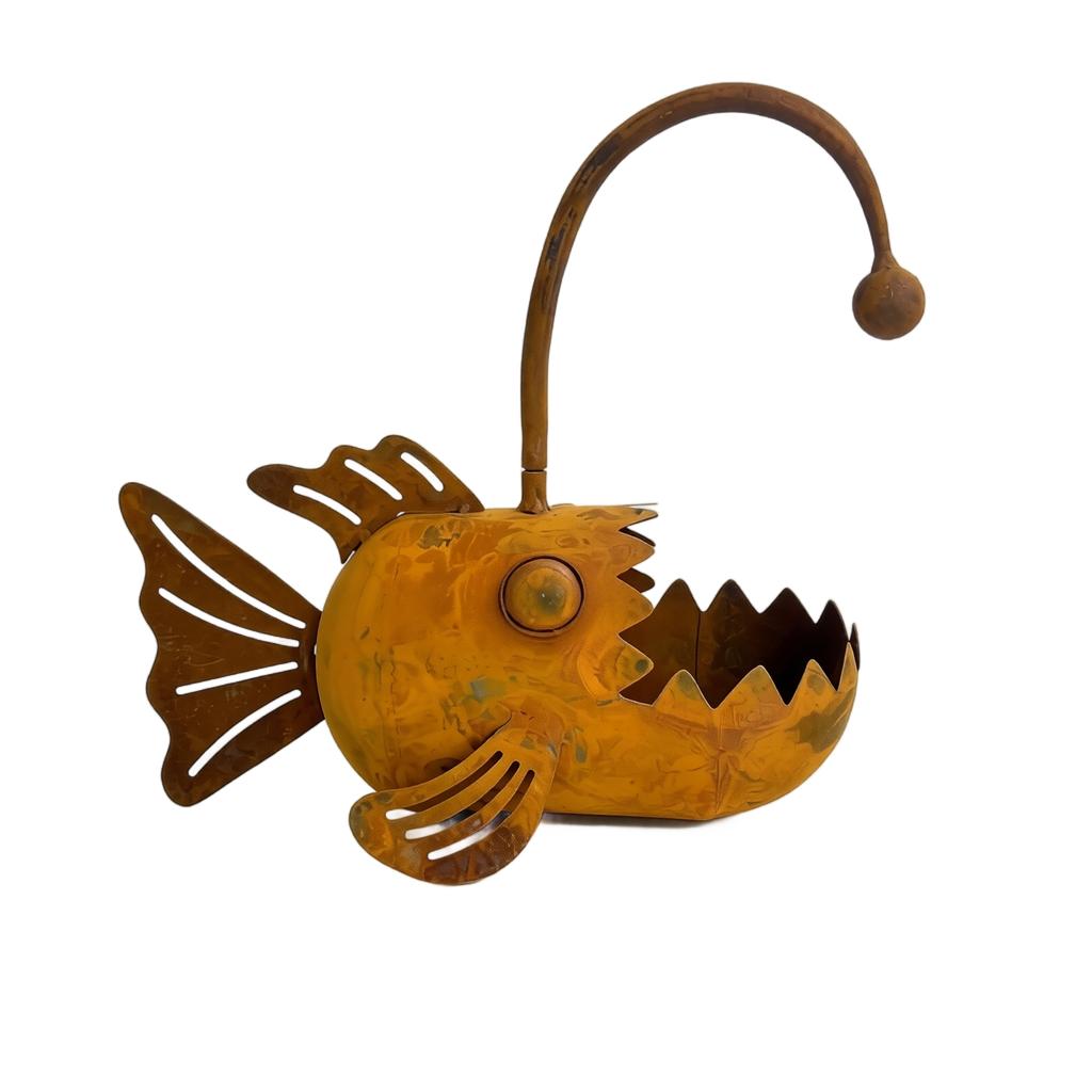Gartendeko Außen Metalllaterne Fisch Pflanzgefäß Handgefertigte Rost-Optik Skulptur für Terrasse Hof Weg Balkon