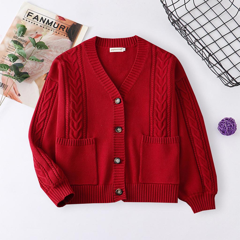 Women's Solid Color Long Sleeved Button Knit Cardigan Jacket Sweater Knit Sweater
