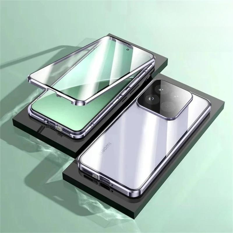 

Прозорий 360 Повний Чохол для Телефону для Xiaomi 15T Pro 15T Двосторонній Магнітний Металевий Capa Загартоване Скло Захисна Кришка Xiaomi 15T фіолетовий