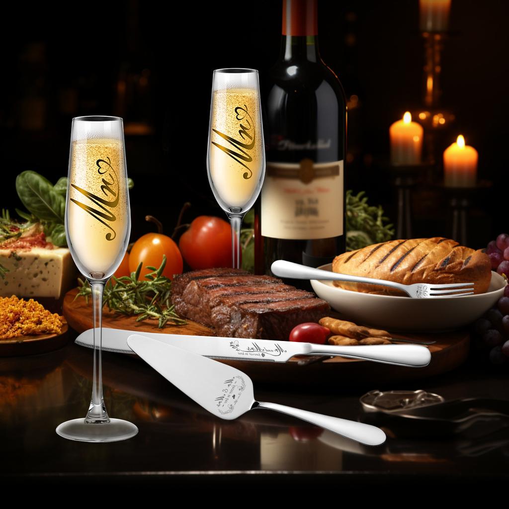 Champagne Glass, Stainless Steel, Cake Knife Shovel, Slitting Set, Gentleman and Madam, Engagement Gift Box, Wedding Gift Box