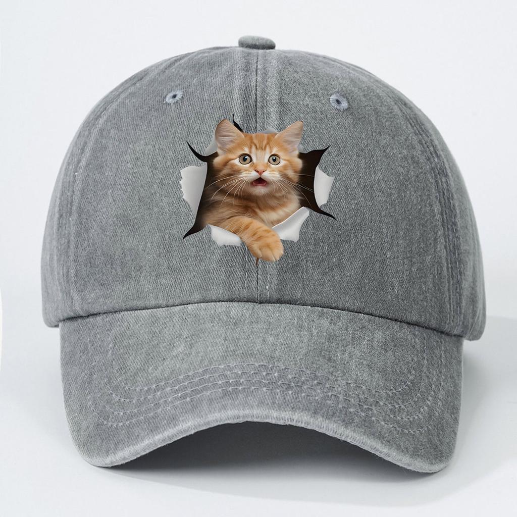 Cute And Silly Cat Printed Baseball Cap For Men And Women, Versatile For Casual Wear, Daily Outdoor Hiking, Duckbill Cap