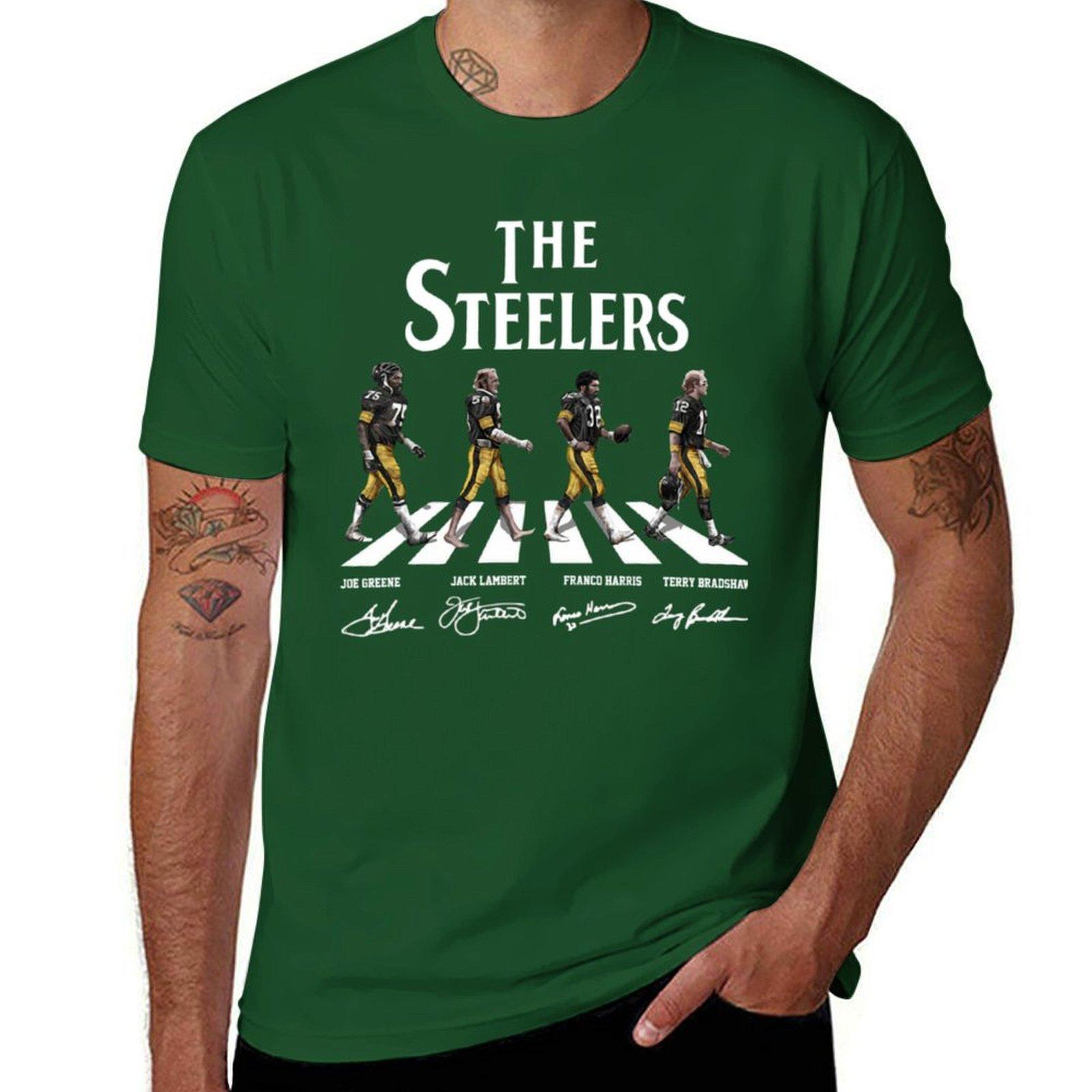Футболка с коротким рукавом The Steelers Walking Abbey Road Signatures Быстросохнущая Спортивные фанаты Мужские футболки с принтом Комплект 4XL