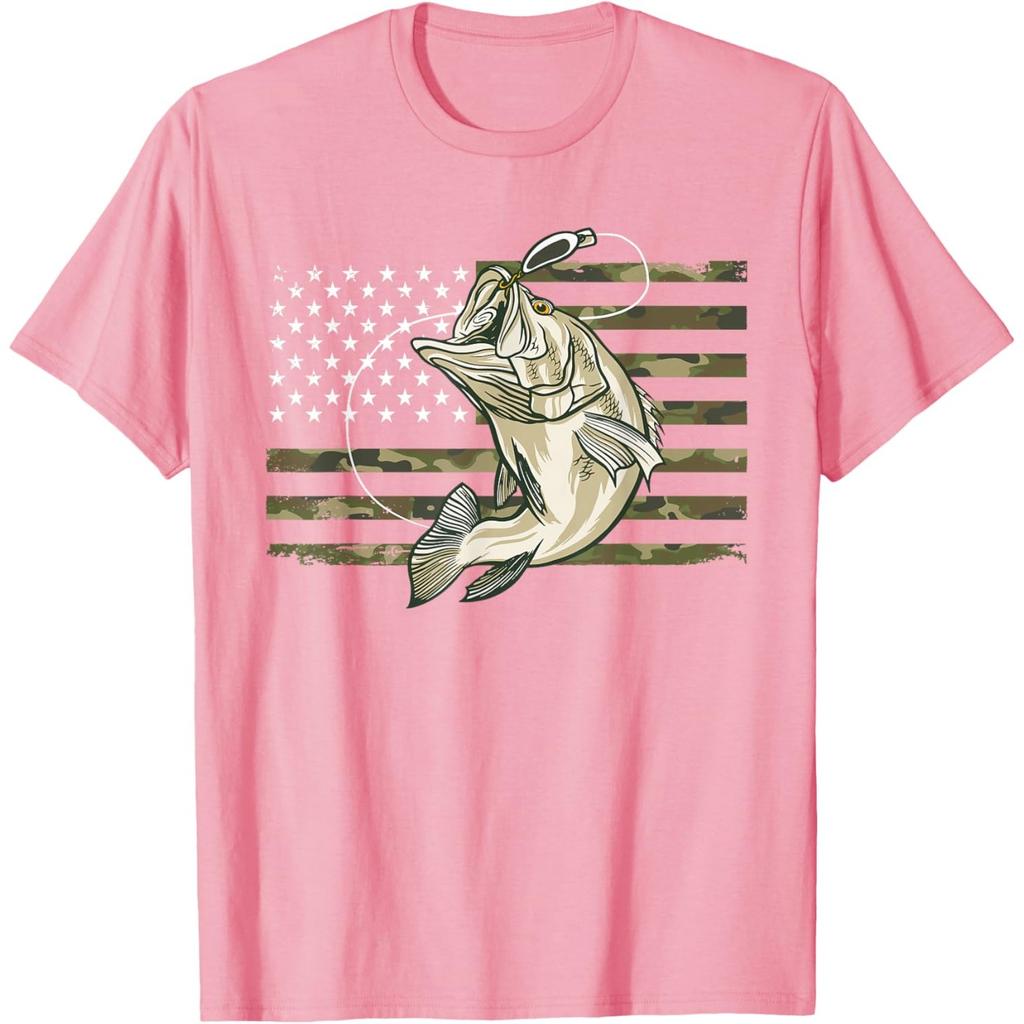 Fishing Camouflage US American Flag Bass Fish FisherUnisex Camo TShirt