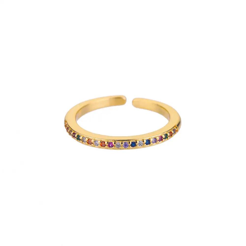 

Luxury Rainbow Cubic Zirconia Rings for Women Stainless Steel Gold Color Cheap Open Ring 2025 New Fashion Wedding Couple Zircon