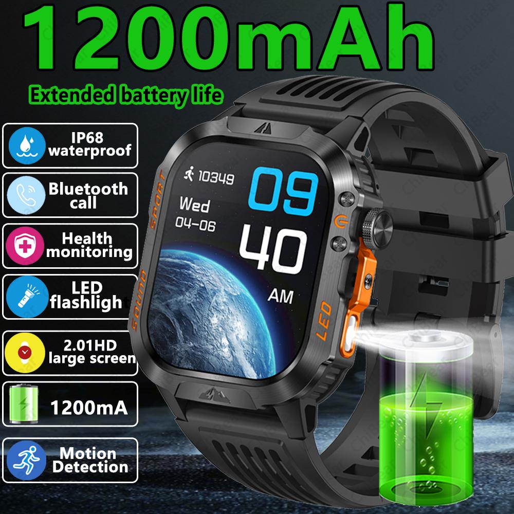 

Men s Outdoor GPS Sports Smart Watch With Bluetooth Call 2.01 Inch HD Screen LED Light 1200mAh Long-Lasting Battery Smartwatches 1200mAh чорний