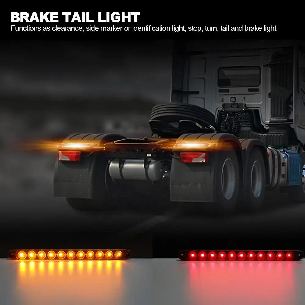 16Inch 11 LED Truck Tail Trailer Light with Brake Stop Park High/Low Brightness Marker Bar 12V Amber Red Waterproof